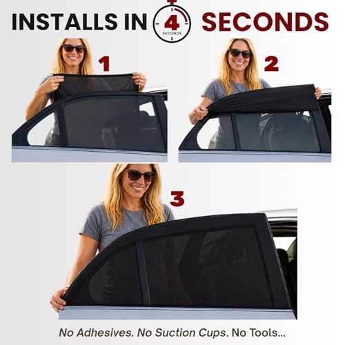 XXL/Car Side Window Shades for SUVs - Baby Protection from Sun (97% UV Reduction), Heat, Bugs & Privacy, Double-Layered Stretchy Mesh Screens, 2-Pack by Qualizzi - size: XXL