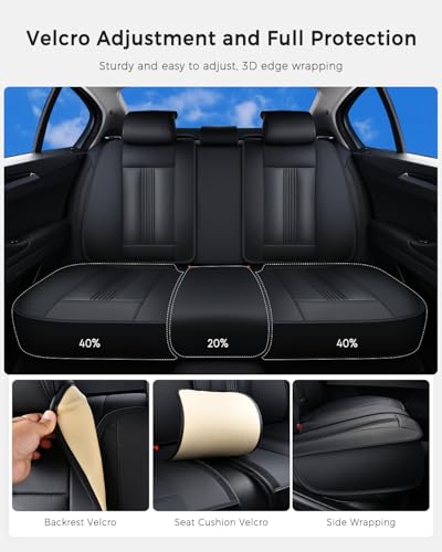 Huidasource Back Seat Cover, Nappa Leather Back Car Seat Cover with Ventilation Holes, Velcro Adjustable, Compatible with Seat Belts, Child Safety Seats, Fit for Most Cars SUV Trucks, Black - color: R# Black, size: Back Seat Cover