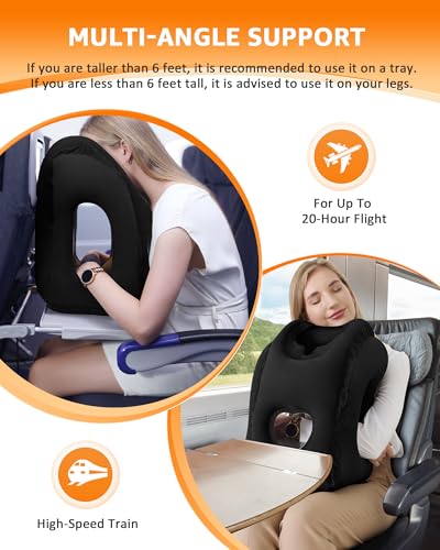 Sunany Travel Pillow, Inflatable Neck Pillow Used for Airplanes/Cars/Buses/Trains/Office Napping with Eye Mask/Earplugs (Balck) - color: Black