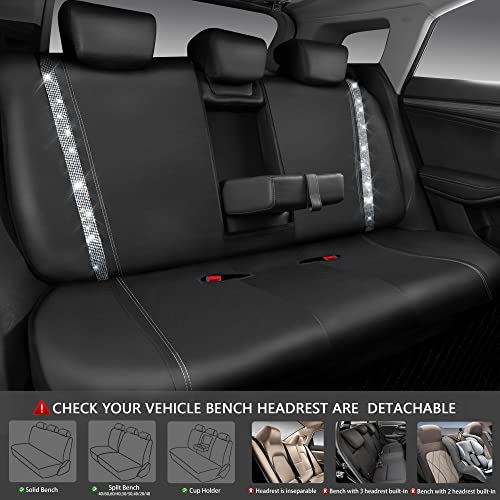 CAR PASS Bling Diamond Car Seat Covers, Shining Rhinestones Waterproof Faux Leather, 7 Seats 3 Rows with Zipper Glitter Crystal Sparkle Strips Universal Fit 95% MPV,SUV,CAR for Women Girl, Silver - color: Silver Seven Seats, size: Full Set