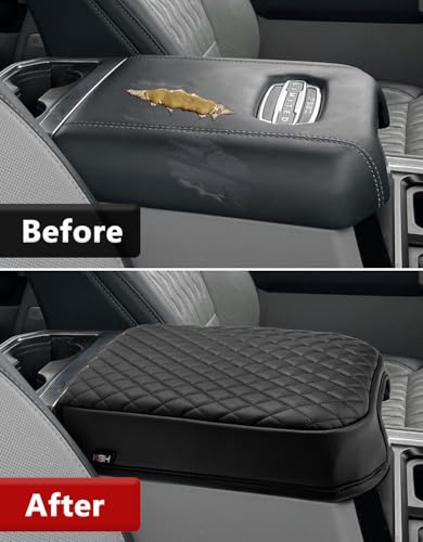 KBH Center Console Armrest Cover for 2023 2024 2025 2026 Ford F250 F350 F450 F550 Super Duty, Vinyl Leather Trim, Arm Rest Lid Cushion Protector, Anti-Scratch, Black (Fits Bucket Seat Console Only) - color: Black