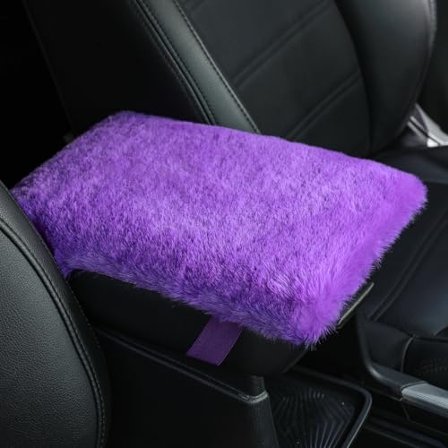 SEG Direct Auto Center Console Cover, Furry Car Armrest Cover, Soft Fluffy Middle Console Pad, Car Armrest Seat Box Cover for Women Men, Universal Fit for Most Vehicle, SUV, Truck, Car (Purple) - color: Purple