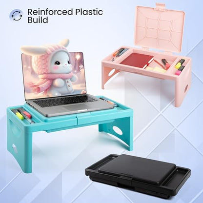 Loddie Doddie Folding Lap Desk - Blush, Plastic & Steel - Sturdy Car Seat Tray for Kids Travel - Lap Desk with Storage Pocket & Accessory Trays - Fits Most Laptops as Laptop Bed Table - color: Blush