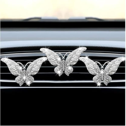3PCS Bling Butterfly Car Vent Clip, Rhinestone Car Dashboard Air Vent Trim Clips, Auto Air Fresheners Outlet Clip, Auto Interior Diffuser Decoration Accessories for Women Present (White) - size: White
