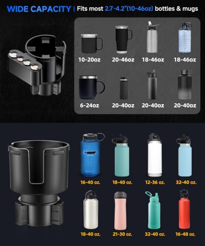 GDQ 2-in-1 Car Cup Holder Expander with Coin Organizer - Adjustable Base, Universal Fit for Most Vehicles, Compatible with Yeti/Stanley Large Mugs & All Handle Cups, Automotive Interior Storage