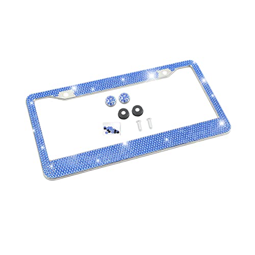 Bling Car License Plate Frame, Sparkly Rhinestone Stainless Steel License Plate Cover/Holder, Universal for Most Cars, SUVs, Vehicles with Screw Set, Auto Accessories for Women (Dark Blue) - color: Dark Blue, size: 1PCS
