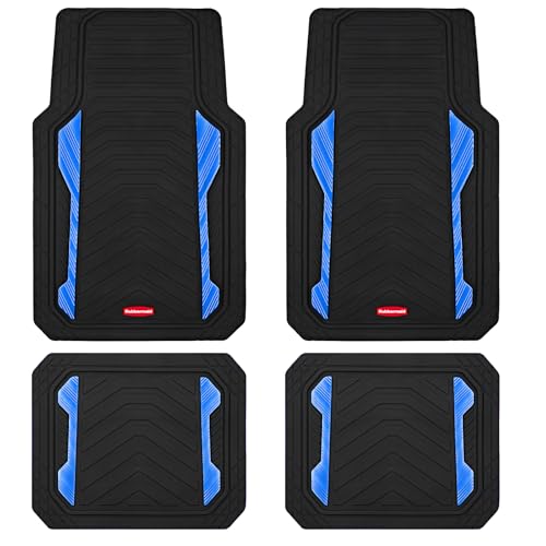 Rubbermaid Car Floor Mat, Heavy Duty All-Weather Car Mats Full Set with Dual-Tone Blue Aluminum Inserts – Universal Fit, Anti-Slip Backing, Trim-to-Fit for Most SUV, Sedan, Van - color: Blue