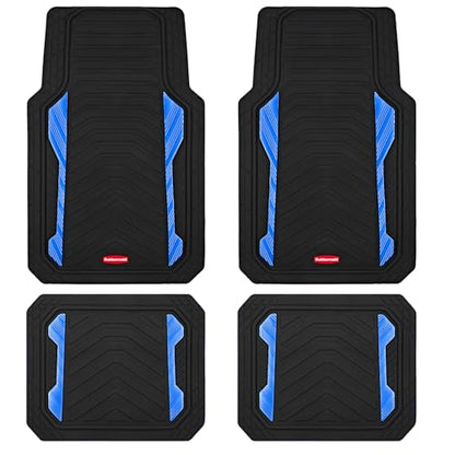 Rubbermaid Car Floor Mat, Heavy Duty All-Weather Car Mats Full Set with Dual-Tone Blue Aluminum Inserts – Universal Fit, Anti-Slip Backing, Trim-to-Fit for Most SUV, Sedan, Van - color: Blue