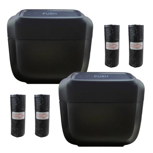 2PCS Car Trash Can with Lid, Leakproof Mini Trash Bin Auto Garbage Bin with Built-in Storage Garbage Bags, Portable Hanging Garbage Can Car Organizer for Interior, Home, Office, Kitchen (Black) - color: Black