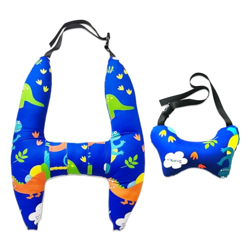 Ivtivfu H-Shape Car Seat Pillow for Kids (Blue Dinosaur), Kids Car Pillows for Sleeping, Child Car Sleeping Head Support, Travel Neck Rest Car Seat Pillow for Children Sleeping - color: Blue Dinosaur