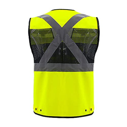 Safety Vest High Visibility Reflective Construction Vest for Men Women - color: Yellow, size: Large