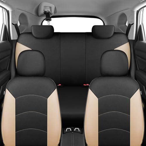 HChengkikz Car Seat Covers Full Set, Waterproof Neoprene Car Seat Covers, Airbag Compatible, Universal Automotive Seat Covers for Most Sedans, SUVs, Trucks (Black + Beige) - color: Black Beige, size: Full Set