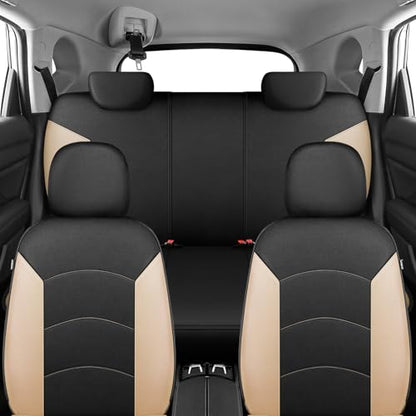 HChengkikz Car Seat Covers Full Set, Waterproof Neoprene Car Seat Covers, Airbag Compatible, Universal Automotive Seat Covers for Most Sedans, SUVs, Trucks (Black + Beige) - color: Black Beige, size: Full Set