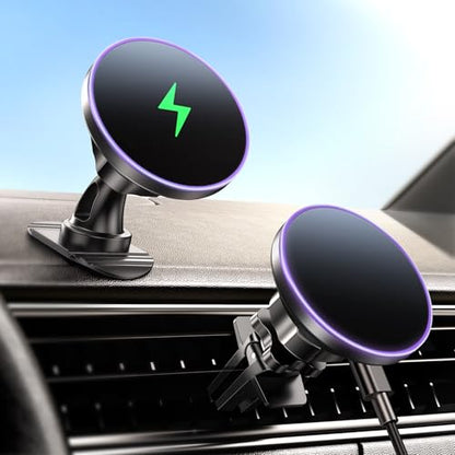 BHHB for Magsafe Car Mount Charger, [2026 Upgrade] 15W 2in1 Magnetic Wireless Car Charger, for Magsafe Car Charger, Vent/Dashboard Phone Holder, ONLY for iPhone 17 16 15 14 13 12 Series(Purple) - color: Purple