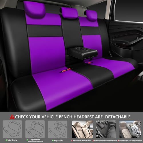 CAR PASS Leather Seat Covers Full Set Universal Water Resistant 3D Foam Back Support, Luxury Comfort Automotive 5 Seat Covers All Season Fit for SUV,Sedan,Van, Airbag Compatible Elegance(Purple Black) - color: Black and Purple