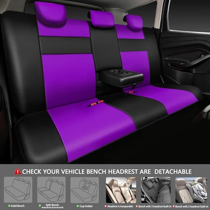 CAR PASS Leather Seat Covers Full Set Universal Water Resistant 3D Foam Back Support, Luxury Comfort Automotive 5 Seat Covers All Season Fit for SUV,Sedan,Van, Airbag Compatible Elegance(Purple Black) - color: Black and Purple