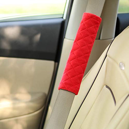 Amooca Soft Automotive Seat Belt Cover Seatbelt Shoulder Pad Neck Protector Cushions Universal Fit SUV Trucks Backpack 2 PCS Red 10.2in - color: Red, size: 10.2in-2pc