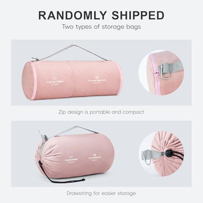 urnexttour Travel Pillow and Blanket Set Neck Pillows Soft Blankets with Sleep Mask Travel Essentials for Airplane Car Memory Foam Pink - color: B-pink