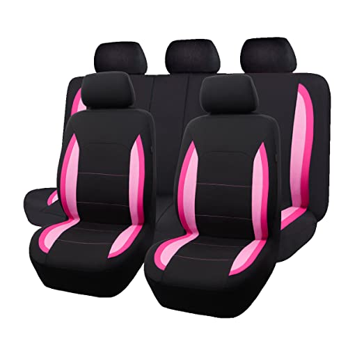 Flying Banner Car Seat Covers Front Seats Rear Bench Polyester car seat Protectors Easy installations Rear Bench Split Classic Man Lady Truck - color: Black Pink & Light Pink