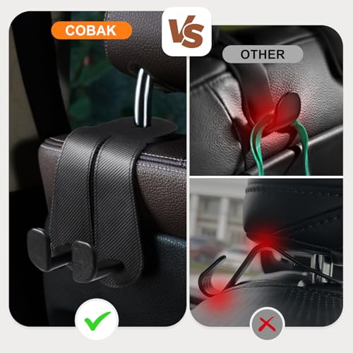 CoBak Extra Wide Car Seat Back Hooks, Premium Stitched Leather Headrest Hangers with Wide Slot Structure, Universal for Any-Width Purses, Handbags, Bags (2 Pack), Carbon Fiber Black - color: A-Wide Version - Carbon Fiber Black, size: Double-Hooks