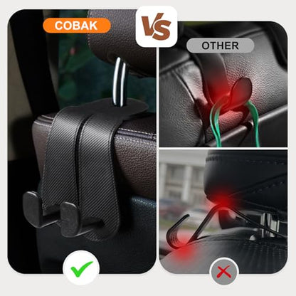 CoBak Extra Wide Car Seat Back Hooks, Premium Stitched Leather Headrest Hangers with Wide Slot Structure, Universal for Any-Width Purses, Handbags, Bags (2 Pack), Carbon Fiber Black - color: A-Wide Version - Carbon Fiber Black, size: Double-Hooks