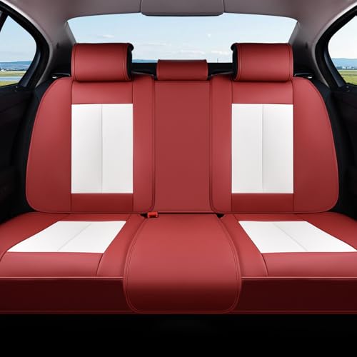 Coverado Leather Rear Seat Covers for Cars, Faux Leather Car Seat Covers Backseat, Waterproof Back Seat Cover for Dogs, Universal Automotive Seat Covers Backseat Seat Cushion Protector, Red&White - color: Red&White