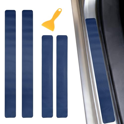 PATIKIL 400/600mm Car Door Sill Plate Protectors, 4Pcs Carbon Fiber Door Edge Step Dust Shield Cover Universal Vehicle Scratch Protection with Scrapers for Cars Trucks RV SUV, Light Blue - color: Light Blue
