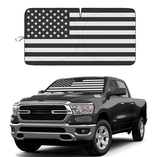American Flag Car Windshield Sun Shade, Foldable Car Front Window Sunshade for Car SUV Truck, Auto Interior Sun Protection Cover, Blocks UV Rays & Keeps Your Vehicle Cool (USA B&W Flag, Large) - color: USA B&W Flag, size: Large