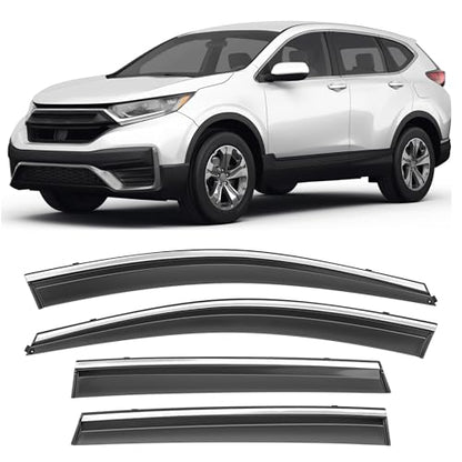 Shatterproof Taped-On Window Deflectors for Honda CR-V 2017-2022 with Chrome Trim, Rain Guards, Window Visors for Cars, Vent Deflector, 4pcs - size: For 2017-2022 CR-V