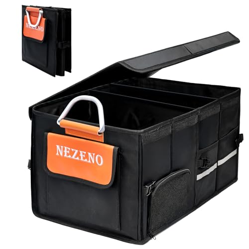 Car Trunk Organizer,Multiple Compartments Collapsible trunk organizer with Aluminum Alloy Handle and Lid, Car Organizer and Storage for SUV, Truck