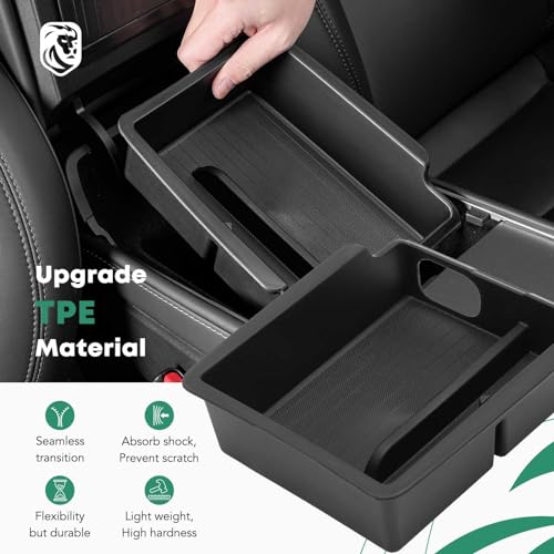 YHTAUTO Center Console Organizer Tray Fit for Tesla Model 3 2021 2022 2023 & Model Y 2021 2022 2023 2024, Center Armrest Storage Box with Sunglass Holder Non-slip - Matt Black - color: Center Armrest