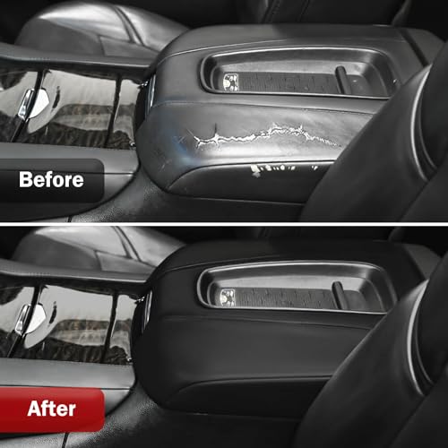 KBH Car Center Console Armrest Cover Replacement for Cadillac Escalade 2015 2016 2017 2018 2019 2020, Vinyl Leather Upholstery, Anti-Scratch, Black (Leather Part Only) - color: Black Vinyl, size: Cadillac Escalade 2015-2020