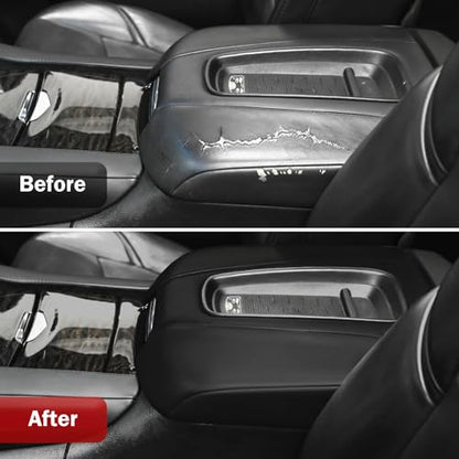 KBH Car Center Console Armrest Cover Replacement for Cadillac Escalade 2015 2016 2017 2018 2019 2020, Vinyl Leather Upholstery, Anti-Scratch, Black (Leather Part Only) - color: Black Vinyl, size: Cadillac Escalade 2015-2020