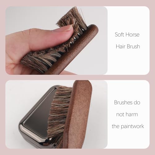 2PCS Horse Hair Brush for Leather,Soft Car Detailing Brushes Set with Concave Design,Multi-Purpose Leathers Brushes as Car Cleaning Brush for Cleaning Cars Interiors,Seat