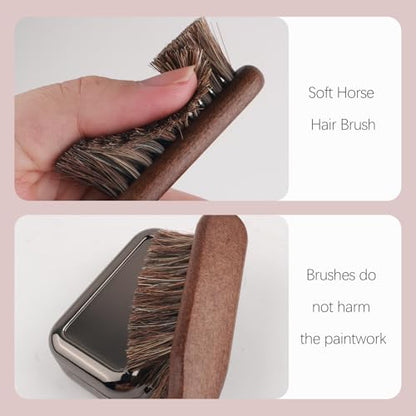2PCS Horse Hair Brush for Leather,Soft Car Detailing Brushes Set with Concave Design,Multi-Purpose Leathers Brushes as Car Cleaning Brush for Cleaning Cars Interiors,Seat