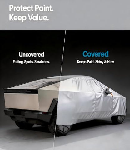 Wigoo Tesla Cybertruck Car Cover Accessories 2024-2026, Custom Fit Waterproof All Weather Outdoor Truck Cover, Windproof UV Rain Snow Dust Protection, Breathable Design, Paint-Safe Lining, Door Zipper - size: for Cybertruck (2024-2026)