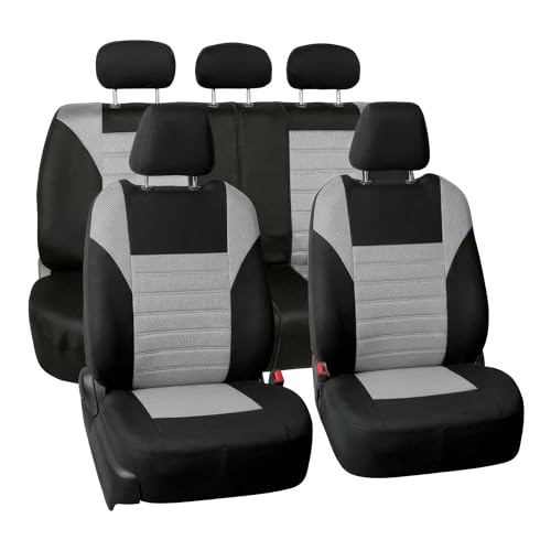FH Group Automotive Car Seat Covers Full Set Premium 3D Air Mesh Front Seat Covers, Airbag Compatible & Split Bench Cover Universal Fit Interior Accessories for Cars Trucks and SUVs - Gray - color: Gray, size: Full Set