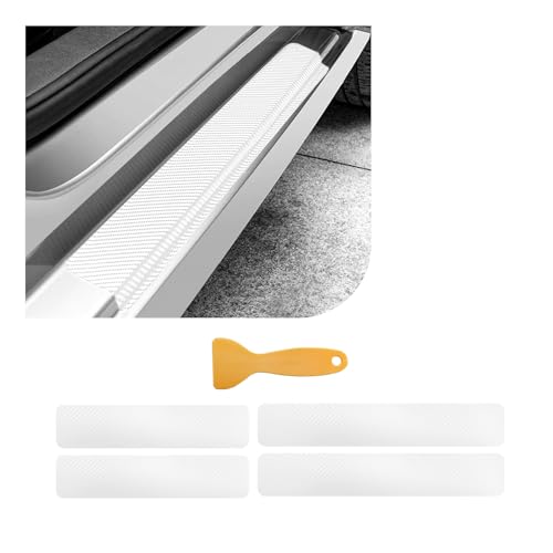 Dickno 4 PCS Car Door Sill Protector, 3D Carbon Fiber Auto Door Entry Edge Guard Protection Trim, Anti-Scratch Threshold Cover Strips, Sill Protection Sticker for Car SUV Truck (White) - color: 3D White