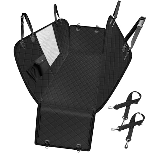 Femuar Dog Car Seat Cover, Waterproof Nonslip Pet Seat Cover for Back Seat with Storage Pockets Mesh Visual Window, Scratch Proof Pet Dog Seat Cover Hammock for Cars Trucks and SUVs, XL-Black - color: Back, size: X-large(60"w X64"l)