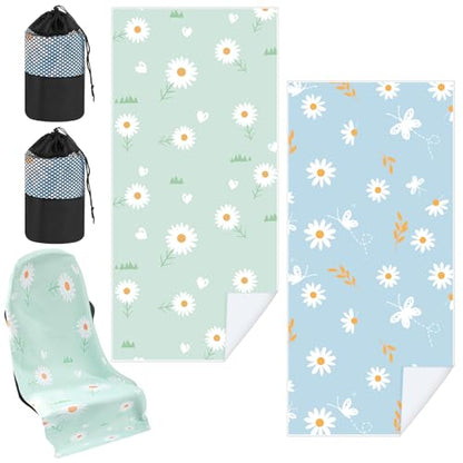 Hahafelt 2 Pack Car Seat Towel Covers with Storage Bag, 63 x 32 Inch Universal Non Slip Waterproof Sweat Protector for Car Truck, Gym Swimming Running, Machine Washable (Daisy) - style: Daisy