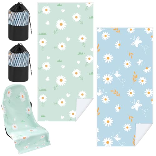 Hahafelt 2 Pack Car Seat Towel Covers with Storage Bag, 63 x 32 Inch Universal Non Slip Waterproof Sweat Protector for Car Truck, Gym Swimming Running, Machine Washable (Daisy) - style: Daisy