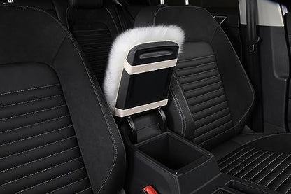 Genuine Sheepskin Center Console Cover Pad Genuine Furry Fluffy Wool Fur Car Armrest Cover Protector Universal Fit for SUV/Truck/Car - color: Long Wool-Pure White
