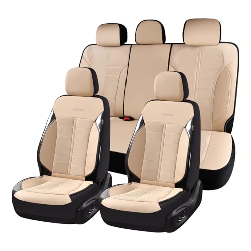 Coverado 3D Air Mesh Car Seat Cover Full Set, Sports Carbon Fiber Design, Breathable Seat Protectors Airbag Compatible Comfort Universal for Most Cars, Van,Trucks, SUV, Beige - color: Beige, size: Full Set