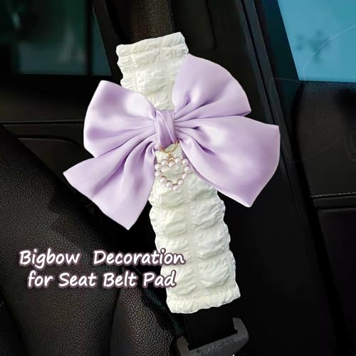 Fashion Big Bow Car Seat Belt Cover Pads (2 in a Pack), Car Accessories Seat Belt Shoulder Strap Protector Universal Seat Belt Cover (Purple) - color: purple