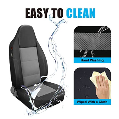 P&J AUTO Leather and Mesh High Back Car Seat Cover Front Pair Integrated Bucket Seat Airbag Compatible (Grey) - color: BK GY1