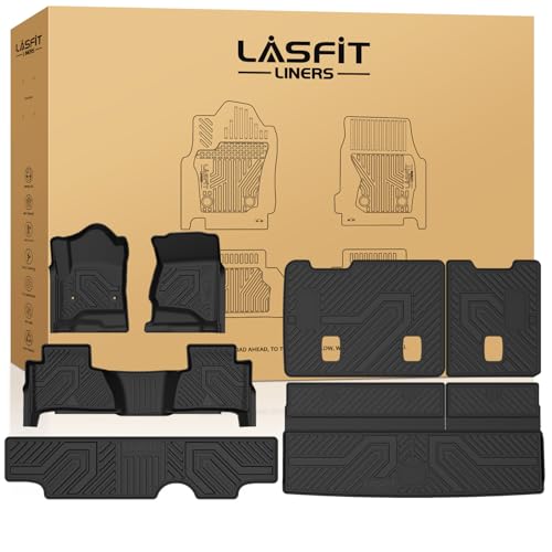 LASFIT Floor Mats & Cargo Liner 2015-2020 & Only 7/8 Seats (Not for 9 Seats) for Chevrolet Chevy Tahoe/GMC Yukon(Only Yukon, Not Fit Yukon XL), All Weather TPE Custom Fit Car Floor Liners - size: Floor Mats for Tahoe/Yukon/Escalade 2015-2020