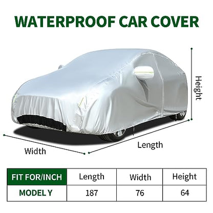 Tecoom Fit for Tesla Model Y Car Cover Waterproof All Weather, Model Y Cover Fit for 2020-2023 Tesla Model Y with Ventilated Mesh, Charge Port Opening, Fleece Lining, Trunk Opening, Zipper Door - size: Tesla: Model Y