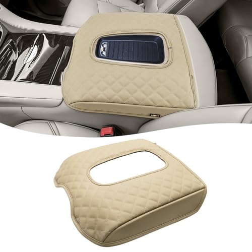 KBH Center Console Armrest Cover for Cadillac Escalade 2015 2016 2017 2018 2019 2020, Vinyl Leather Trim, Middle Console Arm Rest Lid Cushion Pad, Anti-Scratch, Beige - color: Beige, size: Cadillac Escalade 2015-2020