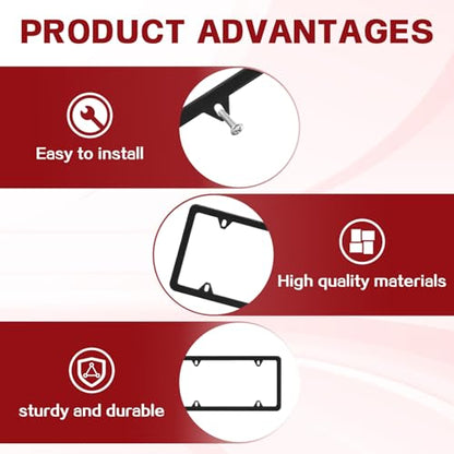 Automotive Universal 2 Pack License Plate Frames Stainless Steel License Plate Holder Covers with Screws Caps Washers Universal 4 Hole Compatible with Car Truck Exterior Accessories, Black - color: Black