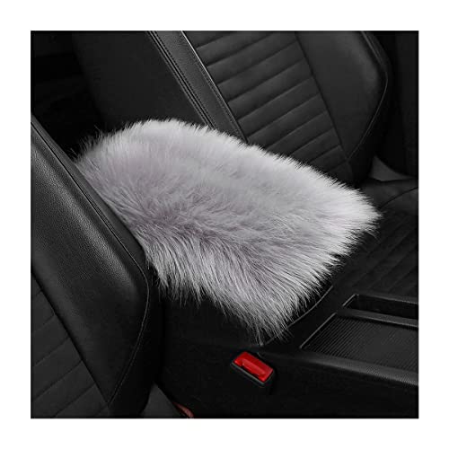 Furry Auto Center Console Cover Pad, 11.8"x7.8" Soft Sheepskin Wool Armrest Cushion, Fluffy Vehicle Armrest Seat Box Protector Warm in Winter, Car Interior Accessories for Women and Men (Gray) - color: Gray